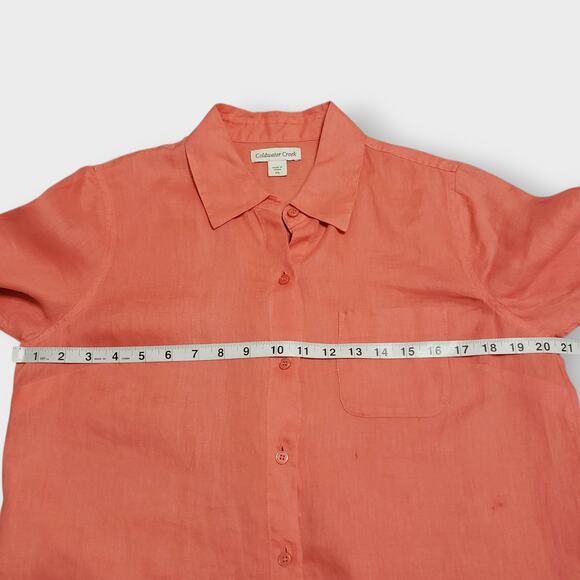 Coldwater Creek Linen Boxy Button Up Camp Shirt Coral Size Small Petite Casual - Picture 8 of 13